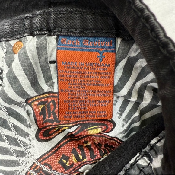 Rock Revival Mens Jean Shorts Size 32 Black Lorenzo Jorts Distressed Embroidery - Picture 12 of 14